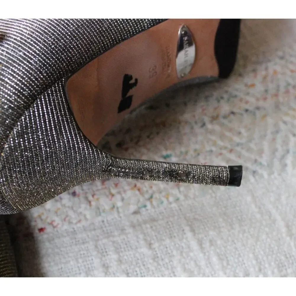 Sarah Flint Perfect Pump 100 Gunmetal Lame Glitter Metallic Heels Size 39